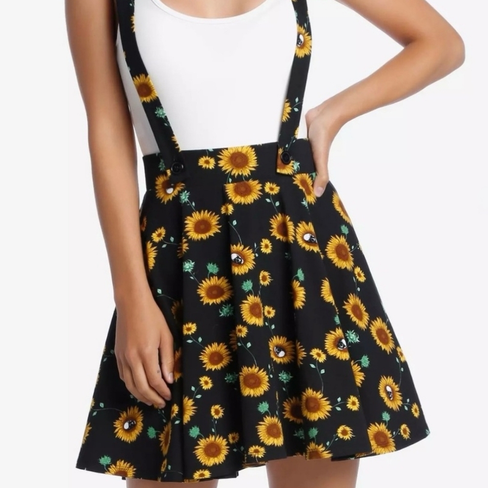 Midnight Hour Skull & Sunflower Suspender Skirt